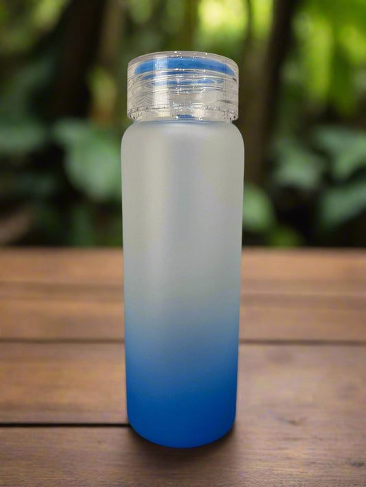 Blue ombré glass bottle